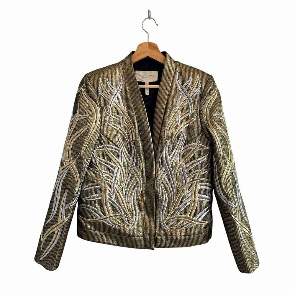 BCBGMAXAZRIA RUNWAY Channing Metallic Jacquard Jacket XS Maximalist Statement